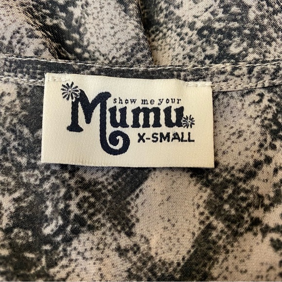 SMYMM Show Me Your Mumu Snake-print Gray Cream Babydoll Lace-up Top Blouse XS - Picture 9 of 9